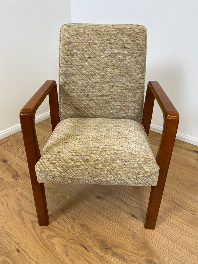 WMK # 1/3 Beautifully designed, comfortable and very well-preserved mid-century armchair with light original cover and teak frame # Chair, reading chair, armchair, desk chair, vintage 60s 70s