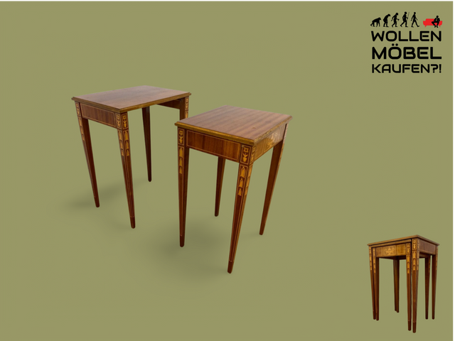 WMK # Eleganter und sehr gut erhaltener Stilmöbel 2 in 1 Satztisch in Neoklassischem Stil mit feinen handgefertigten Intarsien # Beistelltisch Lampentisch Couchtisch Wohnzimmertisch Louis XVI Vintage