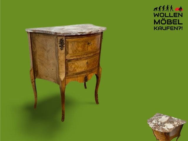 WMK I Feine 60er Jahre Stilmöbel Kommode mit sehr schöner Marmor Auflage, Schubladen und edlen Messingbeschlägen I Schrank Flur Beistelltisch Nachtisch Rokoko Barock Vintage Berlin Regensburg München