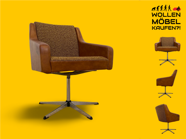 WMK I Kultiger und sehr bequemer 70er Jahre Drehsessel mit Originalbezug aus Kunstleder und Chrom Fuß I Sessel Cocktailsessel Drehstuhl Lesesessel Loungesessel Space Age Vintage Berlin Frankfurt Köln