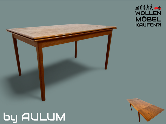 WMK I Stilvoller ausziehbarer skandinavischer Mid-Century Designer Esstisch von Aulum Møbelfabrik in Teakholz I Tisch Holztisch Ausziehtisch Dining Table Danish Design Vintage Teak Berlin Dresden Köln