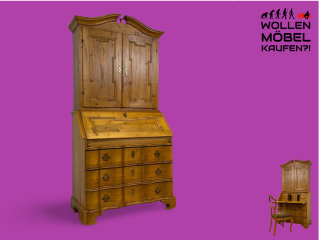 WMK # Wunderschöner nordischer antiker Aufsatzsekretär aus massiver Eiche mit edlen Messinggriffen # Sekretär Schreibschrank Schreibtisch Highboard Schrank Bücherschrank Barock Biedermeier Vintage