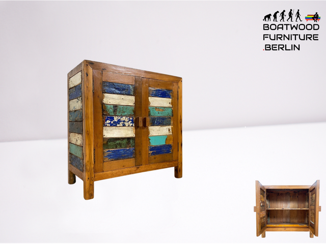 Boatwood by WMK # Bunte und nachhaltige Kommode aus altem Bootsholz, ein handgefertigtes Unikat aus massivem Teakholz # Schrank Anrichte Sideboard Wäschekommode Badezimmerschrank Schuhschrank Chest