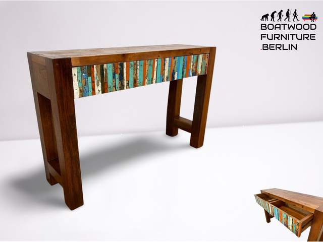 Boatwood by WMK I Bunterschöne Konsole mit Schubladen I handgefertigtes Unikat aus altem Bootsholz l Teakholz massiv I Schrank Sideboard Kommode Ablage Flurkommode Garderobe Berlin Augsburg Schwerin