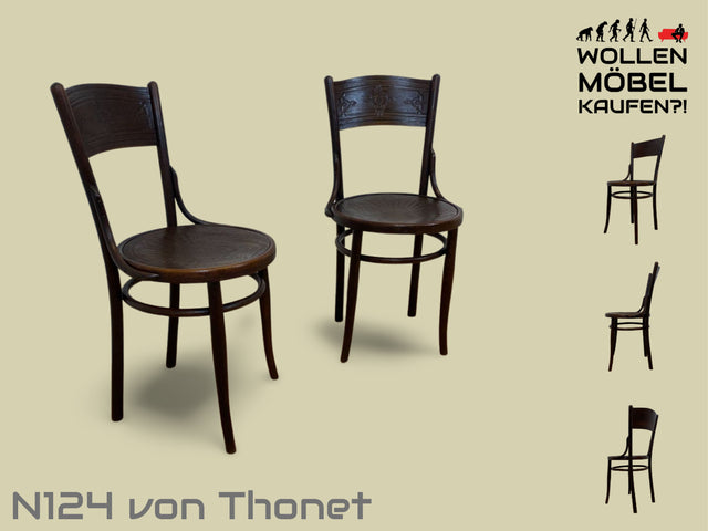 WMK I 1/2 Design Klassiker von Thonet I Berühmter N 124 Stuhl mit geprägtem Blumenornament, um 1920, markiert I Stuhl Esszimmerstuhl Holzstuhl Küchenstuhl Wiener Kaffeehaus Bugholz Jugendstil Vintage