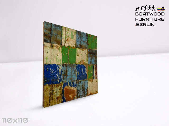 Boatwood by WMK # 110x110 großes Patchwork Holz Bild , ein handgefertigtes Unikat aus recyceltem Bootsholz # buntes Wandbild Wandpaneel Bild Kunstwerk Design Loft Wanddekoration Mosaik Wanddekor Dekor
