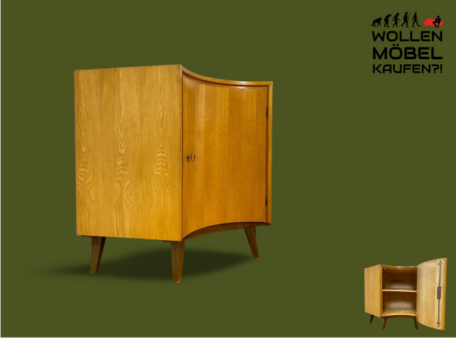 WMK I Formschöne helle Mid-Century Eckkommode mit zeittypischen konischen Füßen I Eckschrank Kommode Sideboard Wäschekommode Barkommode Chest Schrank Vintage 50er 60er München Wolfsburg Magdeburg Köln