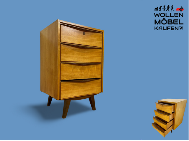 WMK I Hübsche helle Mid-Century Kommode mit Schubladen und formschönen Holzgriffen I Schubladenkommode Wäschekommode Flurkommode Drawer Chest Schrank Sideboard Vintage 50er 60er Berlin Hamburg Bochum