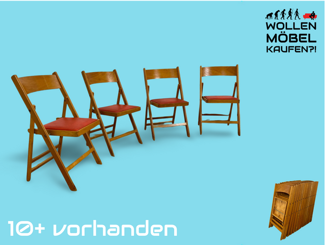 WMK # 1/11 Stylish, comfortable and stable Scandinavian mid-century folding chair with red imitation leather cover, stackable # Stacking chair, wooden chair, kitchen chair, balcony chair, school chair, vintage 60s