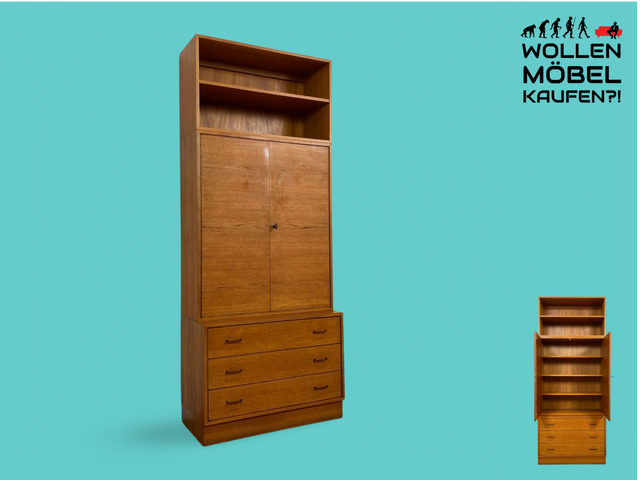 WMK # Stilvolles und sehr gut erhaltenes hohes & modulares Mid-Century Highboard aus 1960 in Teakholz mit Schubladen und Regal # Schrank Bücherschrank Wäscheschrank Regalwand Schrankwand Vintage Teak