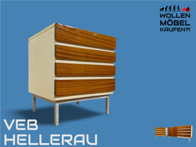 WMK I Seltene kleine weiße Kommode Modell 800 von VEB Hellerau aus 1969 mit Schubladen & Metallfüßen I Schrank Wäsche Schubladen Nacht Schränkchen Tisch Sideboard DDR 70er Vintage Berlin Jena Hamburg