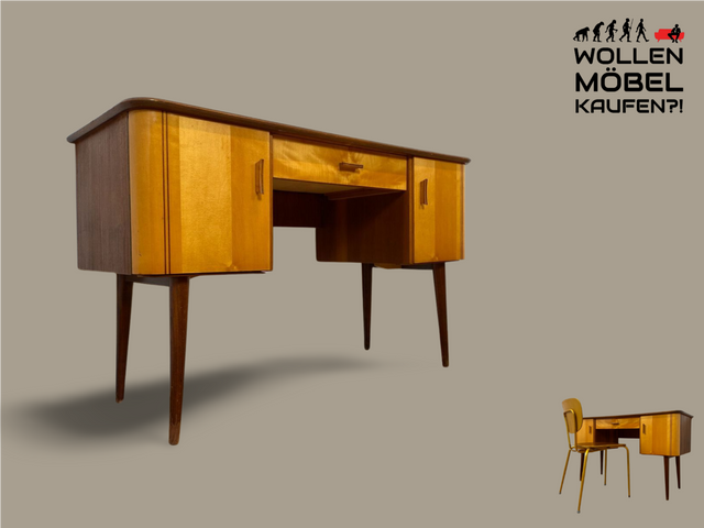 WMK I Formschöner kleiner Mid-Century Schreibtisch Modell Dominia von VEB Heidenau I Desk Frisierkommode Computertisch Kinderschreibtisch Schminktisch Sekretär Rockabilly Vintage 60er Berlin Jena Bonn