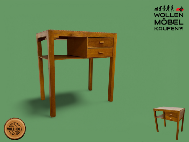 WMK I Sehr hübsche kleine nordische Mid-Century Kommode aus Eichenholz , handverziert, mit Schubladen & Ablage I Flurkommode Beistelltisch Telefontisch Nähtisch Nähkommode Schminktisch Vintage Berlin