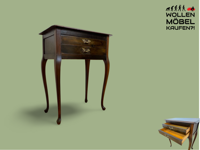 WMK # Elegante und gut erhaltene kleine antike Kommode aus vollem Holz mit Schubladen und geschwungenen Cabriole-Beinen # Beistelltisch Flurkommode Konsole Konsolentisch Barock Chippendale Vintage