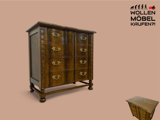 WMK I Hochwertige kleine dänische 1960er Stilmöbel Kommode aus massiver Eiche mit Schubladen und Messinggriffen I Schränkchen Flur Wäschekommode Dresser Barock Rokoko Vintage Berlin Augsburg Wolfsburg