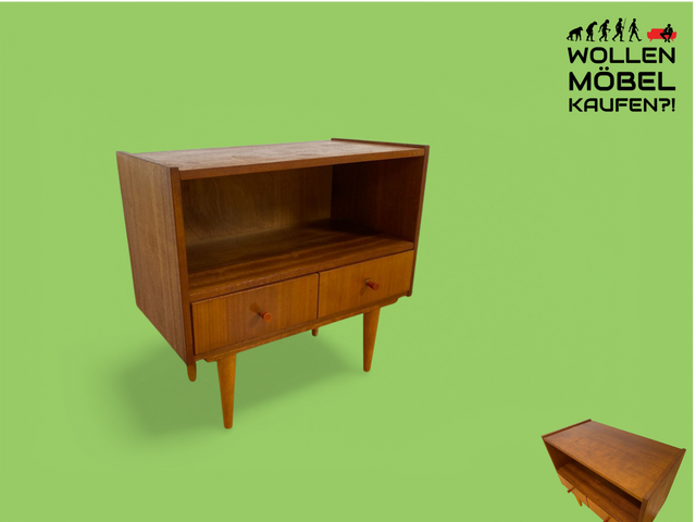 WMK # Beautiful and well-preserved small mid-century chest of drawers made of solid wood with drawers and conical feet # TV chest of drawers cabinet TV bench TV lowboard side table vintage 60s 70s retro