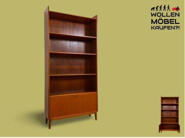 WMK I Stilvoller skandinavischer Mid-Century Bücherschrank , Vollholz in Teak , mit verstell. Regalböden I Regal Bücherregal Holzregal Highboard Kommode Danish Design Vintage Teakholz 60er Berlin Köln