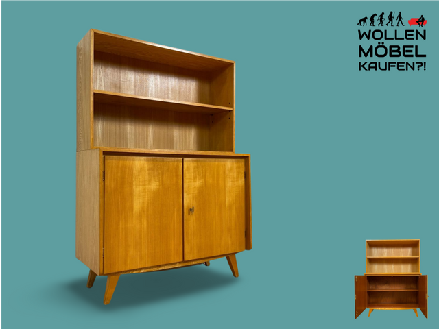 WMK I Stilvoller und sehr gut erhaltener heller Mid-Century Bücherschrank von Musterring mit verstellbaren Regalböden I Bücherregal Regal Kommode Sideboard Highboard Vintage 60er Berlin Kassel Bremen