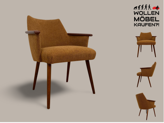WMK I Kultiger und sehr gut erhaltener Mid-Century Cocktailsessel mit Kunstleder Armlehnen & braunem Originalbezug I Sessel Stuhl Armlehnstuhl Lesesessel Retro Vintage 60er DDR Berlin Hamburg Leipzig