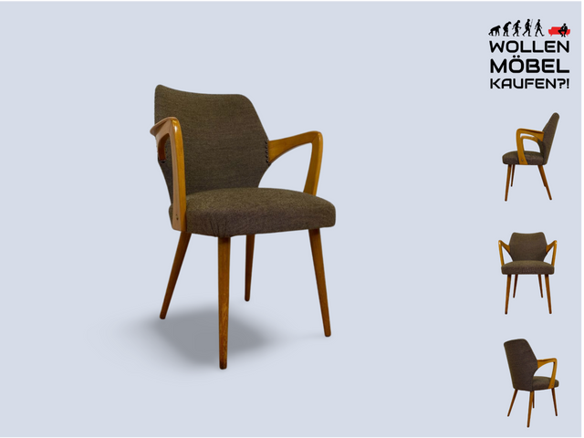 WMK # Besonders schöner & sehr gut erhaltener Mid-Century Cocktailsessel mit hellem Holzrahmen & tollem Originalbezug # Sessel Armlehnstuhl Armchair Stuhl Schreibtischstuhl Vintage Space Age 50er 60er