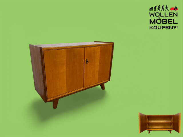 WMK # Schöne, jedoch etwas abgenutzte Mid-Century Kommode aus vollem Holz in Birke & Nussbaum # Sideboard Lowboard TV-Lowboard TV-Bank Wäschekommode Schuhschrank Flurkommode Schrank 50er 60er Vintage