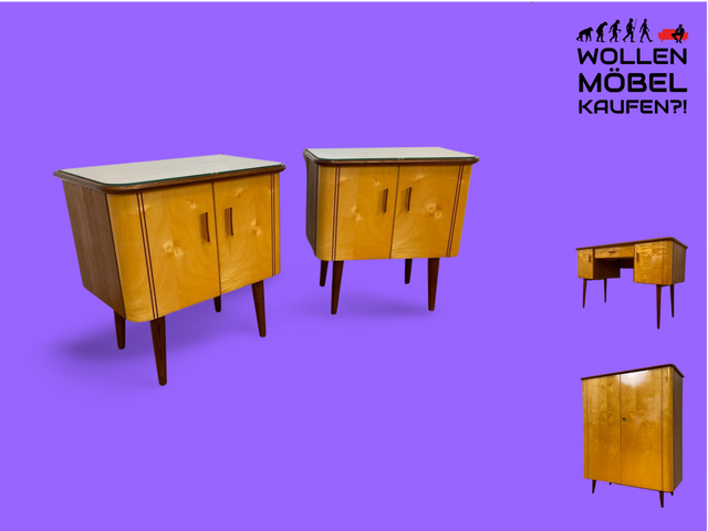 WMK 1/2 Formschöner & sehr gut erhaltener Mid-Century Nachttisch Modell Dominia mit abnehm. Glasauflage # Nachtschrank Nachtschränkchen Nachtkommode Beistelltisch Kommode Rockabilly Vintage 50er 60er