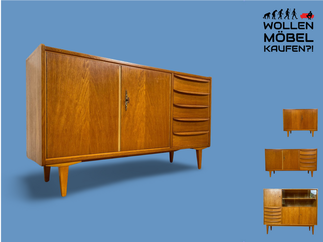 WMK I Stilvolles Mid-Century Sideboard in Eiche aus 1967, bauähnlich mit 602/A von Franz Ehrlich für VEB Hellerau I Kommode Wäschekommode TV Lowboard Anrichte Vintage DDR 60er Berlin Hamburg Dortmund