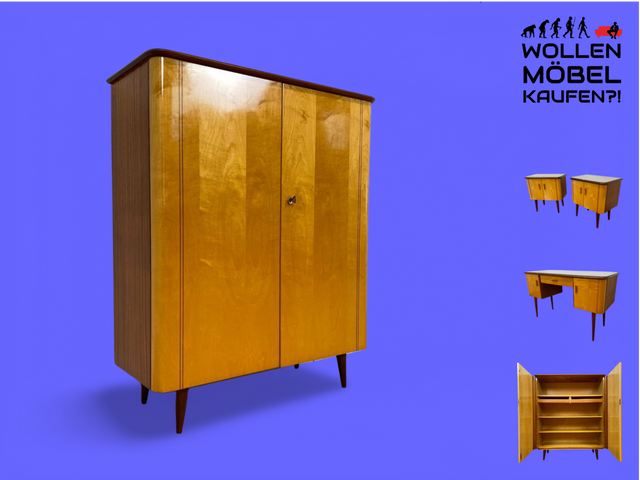 WMK Formschöner und sehr gut erhaltener Mid-Century Wäscheschrank Modell Dominia von VEB Heidenau mit Schubladen # Schrank Highboard Kommode Wäschekommode Schuhschrank 50er 60er Rockabilly Vintage DDR