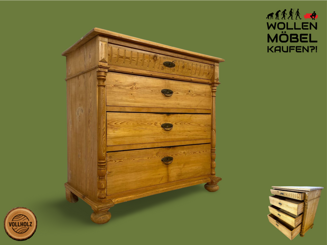 WMK I Wunderschöne nordische antike Kommode aus vollem Holz mit Schubladen und Messingbeschlägen I Schrank Flur Weichholz Wäsche Wickel Bauern Landhaus Vintage Biedermeier Berlin Dresden Regensburg