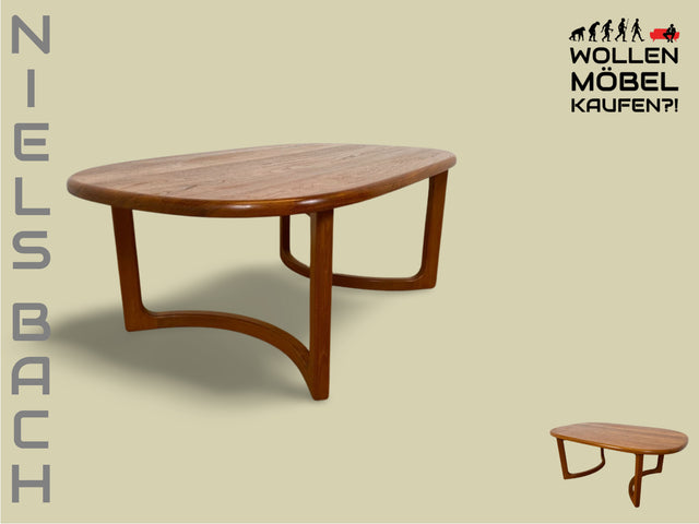 WMK I Formschöner ovaler skandinavischer Mid-Century Designer Couchtisch von Niels Bach aus Teakholz massiv I Wohnzimmertisch Coffee Table Tisch Danish Design Vintage 60er Teak Berlin Hamburg München