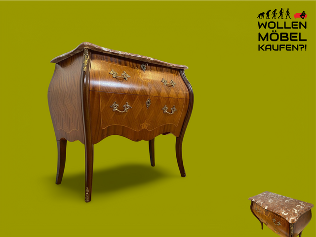 WMK I Elegante kleine skandinavische Stilmöbel Bombé Kommode von Rydén Möbler, Vollholz, mit Schubladen & edler Marmor Platte I Schrank Dresser Flur Barock Rokoko Louis XV Vintage Berlin Hessen Bayern