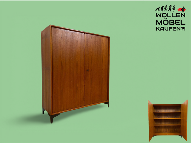 WMK # Stilvolles skandinavisches Highboard in Teakholz auf neuen Metallfüßen # Kommode Sideboard Bücherschrank Wäschekommode Wäscheschrank Schuhschrank Danish Design Mid-Century Vintage Upcycling Teak
