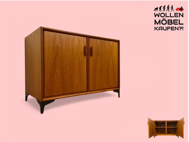 WMK # Zeitlos schöne Kommode aus skandinavischem Möbelkorpus in Teakholz auf neuen Metallfüßen # Sideboard Schuhschrank Wäschekommode TV-Bank TV-Lowboard Danish Design Mid-Century Vintage Hairpin Teak