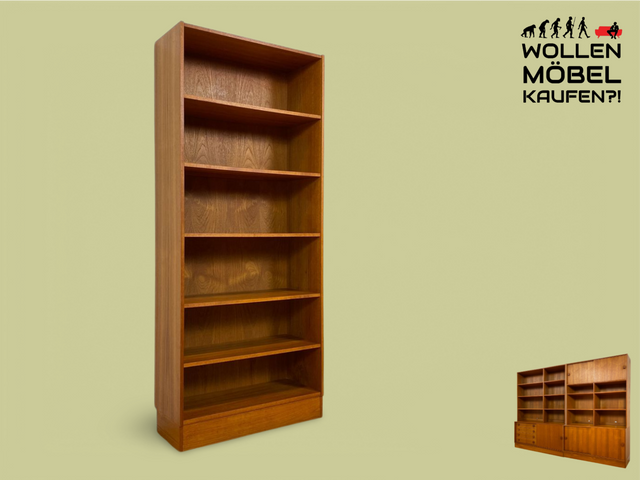 WMK I Stilvolles skandinavisches Designer Bücherregal von Domino Møbler in Teakholz mit verstellbaren Regalböden I Regal Holzregal Regalwand Bücherschrank Danish Design Mid-Century Vintage Teak Berlin