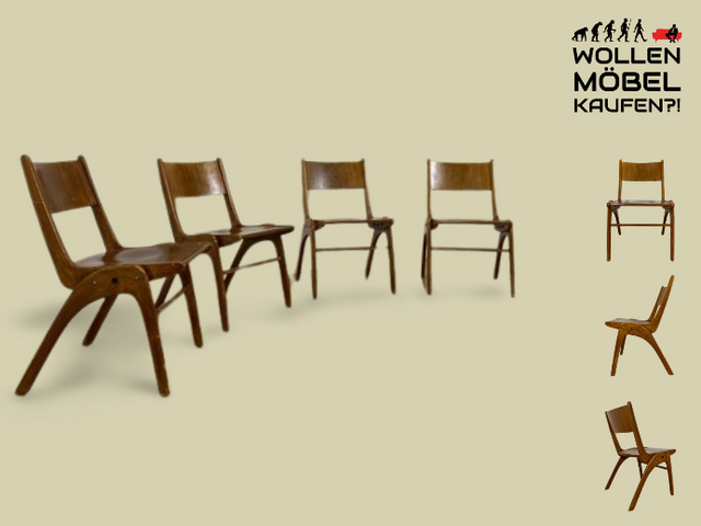 WMK I Set aus 4 besonders schönen Mid-Century Stapelstühlen , ähnlich Casala I Stühle Holzstühle Schulstühle Holzstühle Küchenstühle Designerstühle 50er 60er Bauhaus Vintage Berlin Hamburg Stuttgart
