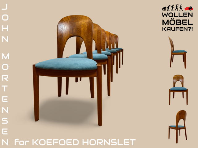 WMK # Set aus 6 raren & sehr gut erhaltenen skandinavischen Designerstühlen by John Mortensen for Koefoed Hornslet aus Teakholz # Stühle Esszimmerstühle Dining Chairs Danish Design Mid-Century Vintage