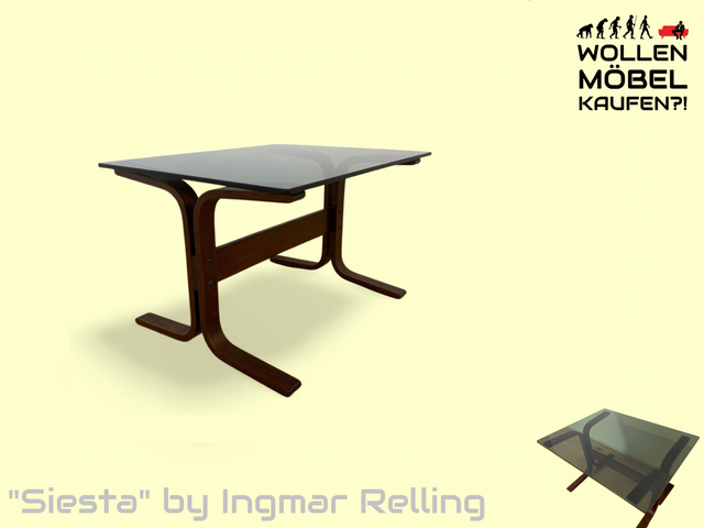 WMK # Zeitlos schöner & sehr gut erhaltener skandinavischer Designer Couchtisch Siesta by Ingmar Relling for Westnofa m. Rauchglasplatte # Glastisch Coffee Side Table Beistelltisch Mid-Century Vintage