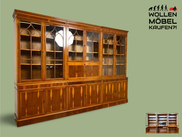 WMK I Eleganter und neuwertiger Stilmöbel Wohnzimmer Schrank im englischen gregorianischen Stil mit verspiegelter Bar I Vitrine Bücher Regal Highboard Bibliothek Regency Vintage Berlin Dresden München