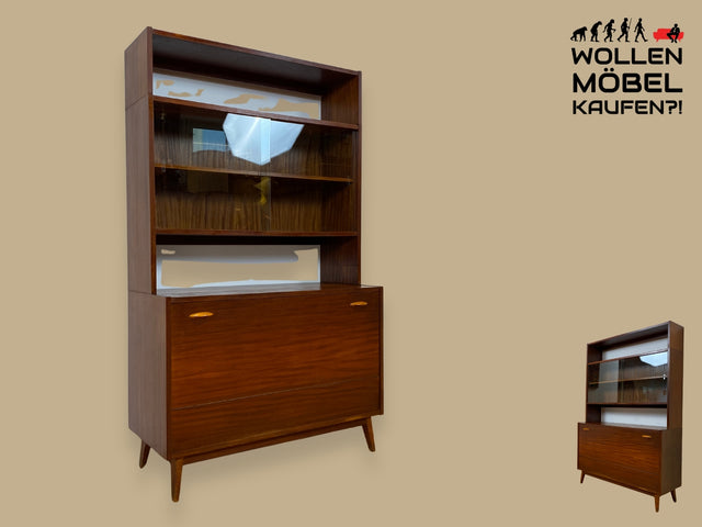 WMK I Schöne Mid-Century Vitrine mit Wäscheschrank, Vollholz I Highboard Glasvitrine Büchervitrine Bücherschrank Bücherregal Schrankwand Regalwand Kommode Vintage 50er 60er I Berlin Hamburg Stuttgart