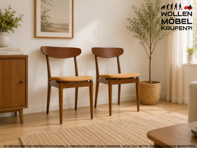 WMK I Stilvoller skandinavischer Mid-Century Designer Esszimmerstuhl von Farstrup aus Teakholz mit Kunstleder Bezug