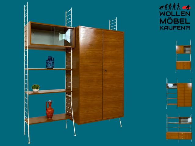 Kultiges modulares DDR Regalsystem Sybille aus 1968 mit Kleiderschrank & Vitrine