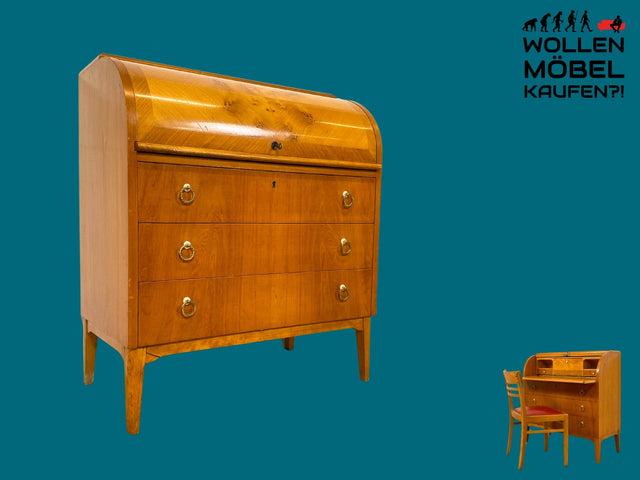 Formschöner skandinavischer Mid-Century Sekretär mit ausziehbarer Schreibfläche und Schubladen I Vollholz I Schreibschrank Schreibkommode Schreibtisch Kommode 60er Vintage I