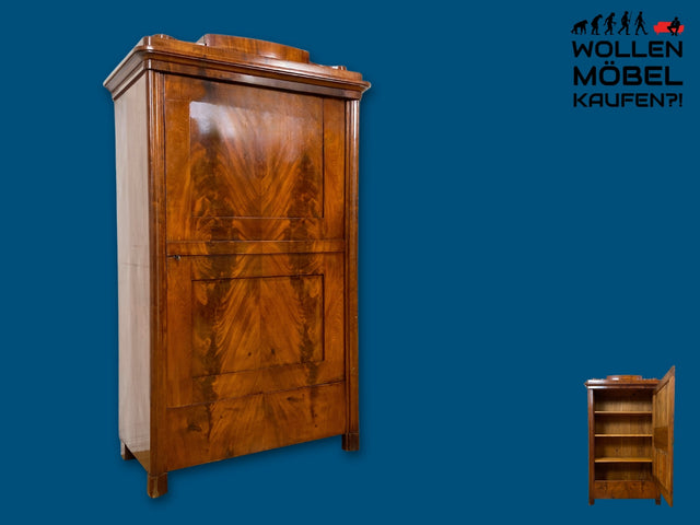 Hochwertiger handpolierter antiker Wäscheschrank in edlem Nussbaum I Biedermeier um 1850 I Schrank Kleiderschrank Highboard Bücherschrank Anrichte Flurschrank Vintage I