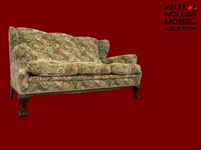 Wunderschönes skandinavisches antikes Sofa mit handverzierten Löwen Tatzen, grandiosem floralem Bezug und Federfüllung I Couch Liege Wohnzimmer Barock Rokoko Vintage I