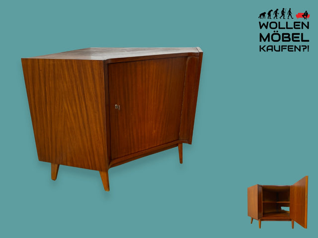 WMK I Schöne und geräumige dunkle Mid-Century Eckkommode aus vollem Holz, 1961 I Eckschrank Kommode Sideboard Wäschekommode Regalwand Schrankwand Vintage 50er 60er I Berlin Rüsselheim Osnabrück Ulm