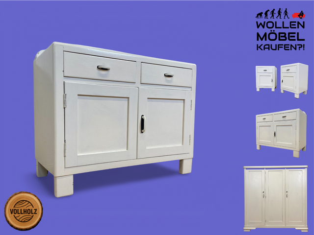 WMK I Formschöne weiße 1930er Jahre Art Deco Kommode aus vollem Holz mit Schubladen & hübschen Originalgriffen I Schrank Anrichte Sideboard Wickelkommode Wäschekommode Jugendstil Antik Vintage Berlin