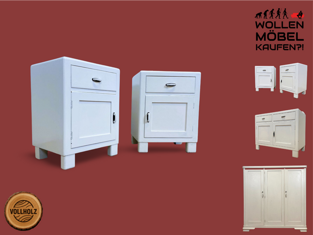 WMK I 1/2 Formschöne weiße 30er Jahre Art Deco Nachtkommode aus vollem Holz mit Schubladen & hübschen Originalgriffen I Nachttisch Nachtschrank Nachtschränkchen Kommode Jugendstil Antik Vintage Berlin