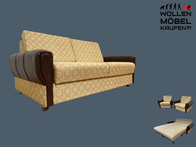 Retro pur! Gemütliche 70er Jahre Couch mit Schlaffunktion mit hellem Originalbezug I Sofa Couch Schlafsofa Schlafcouch Klappcouch Daybed Sitzgarnitur Vintage Space Age 60er I