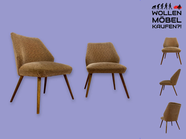 WMK I 1/2 Kultiger und gemütlicher Mid-Century Cocktailsessel mit Federkern und grau braunem Originalbezug