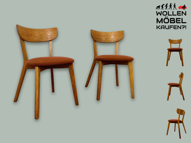 Formschöner und sehr gemütlicher Stuhl aus Eiche mit stimmigen Originalbezug in Rostorange / Terrakotta I Esszimmerstuhl Küchenstuhl Holzstuhl Modern Vintage I Berlin Magdeburg Stuttgart